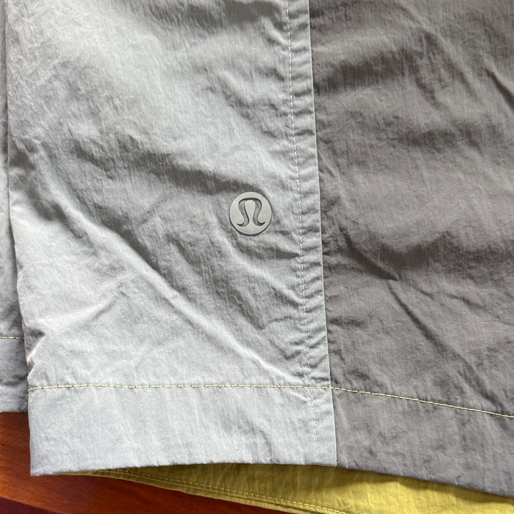 Lululemon Athletica “Evergreen Hi Rise” Yellow-Green and Gray Shorts - Picture 9 of 10